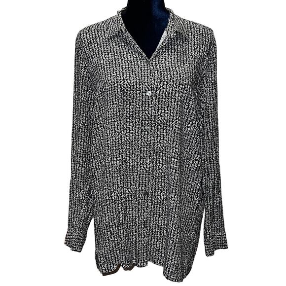 J. Jill Geometric Button Down Shirt Longsleeve Rayon Dressy Classic Style Large - Picture 1 of 8